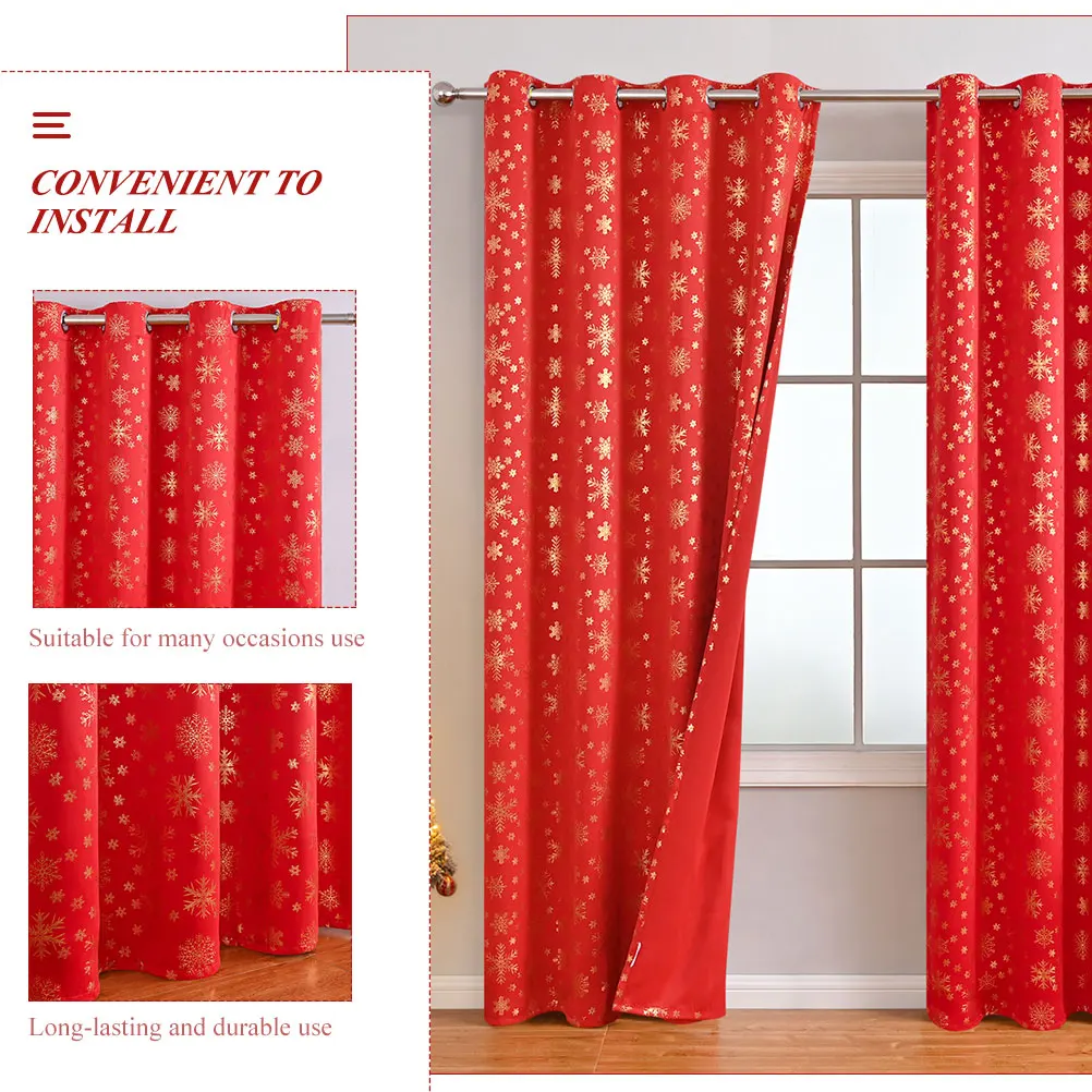 

Christmas Curtains Bedroom Living Room Blackout Heat Insulation Snowflake Decor Winter Novelty Polyester Red Window Curtains