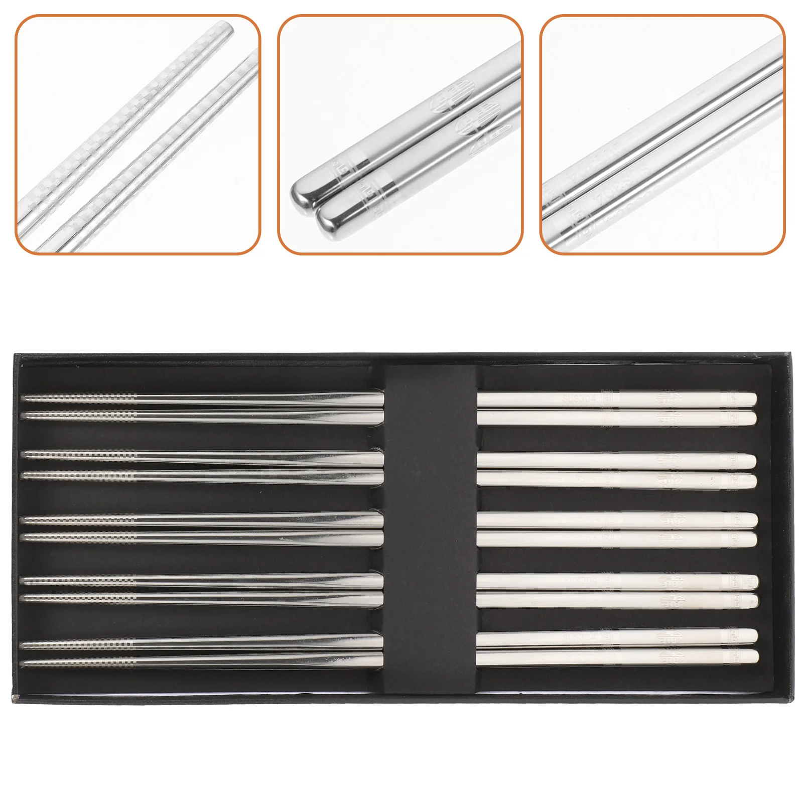 

5 Pairs Stainless Steel Chopsticks Non-Skid Reusable Metal Tableware Set For Home Kitchen Restaurant Camping Lightweight