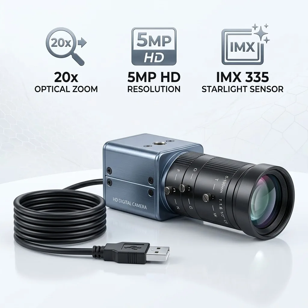 Industrial 5MP IMX335 1080P USB Camera Manual Zoom Lens 2.8-12mm 5-50mm 5-100mm for Machine Vision Live Streaming Raspberry Pi