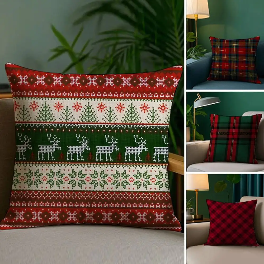 Christmas Plaid Pillow Case Sofa Living Room Bedroom Double Sided Printing Square Cushion Nap Time Pillow Case