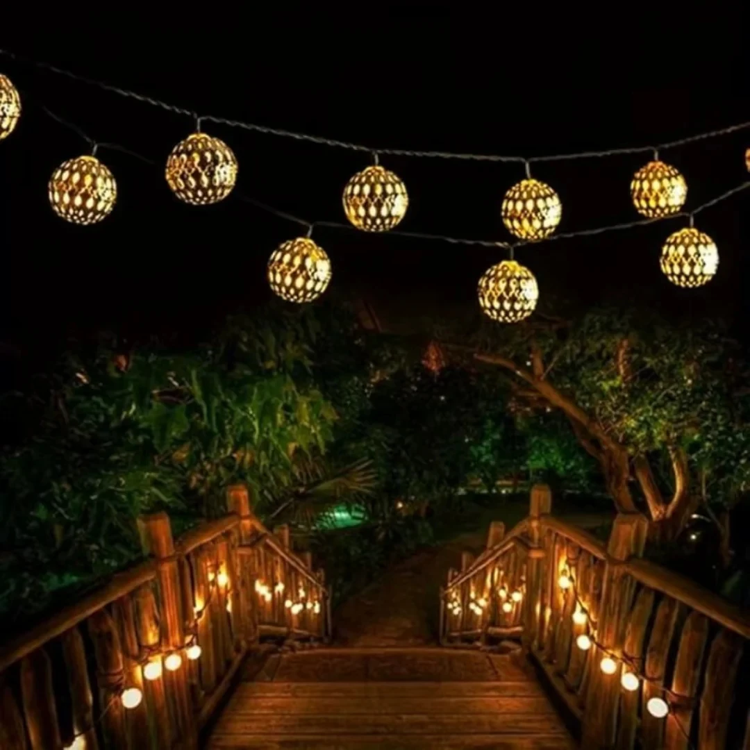 SCKDAY Solar String Lights 7M 50LED Moroccan Silver Ball 8 Modes Waterproof Fairy Lamp for Garden Patio Tree Gift Dropshipping