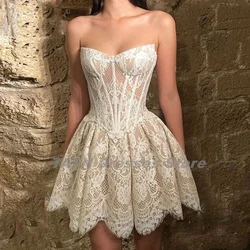 TAFN Gorgeous Mini Wedding Party Dresses A-line Draped Strapless Bridal Gown Above Knee vestido de novia Sleeveless Customized