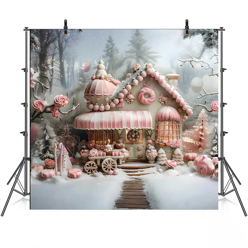 

Mehofond Christmas Background Photography Pink Candy Store Kids Birthday Party Baby Shower Portrait Dessert Shop Backdrop Photo