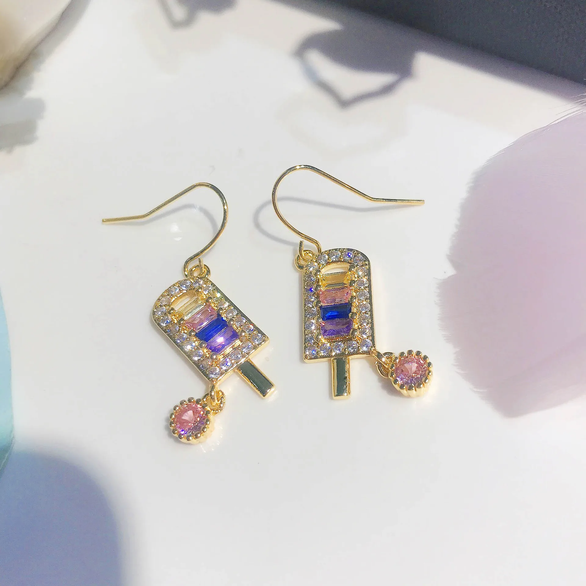 New trendy and creative micro-set diamond-studded colorful ice cream cone-shaped earrings as unique earrings for women