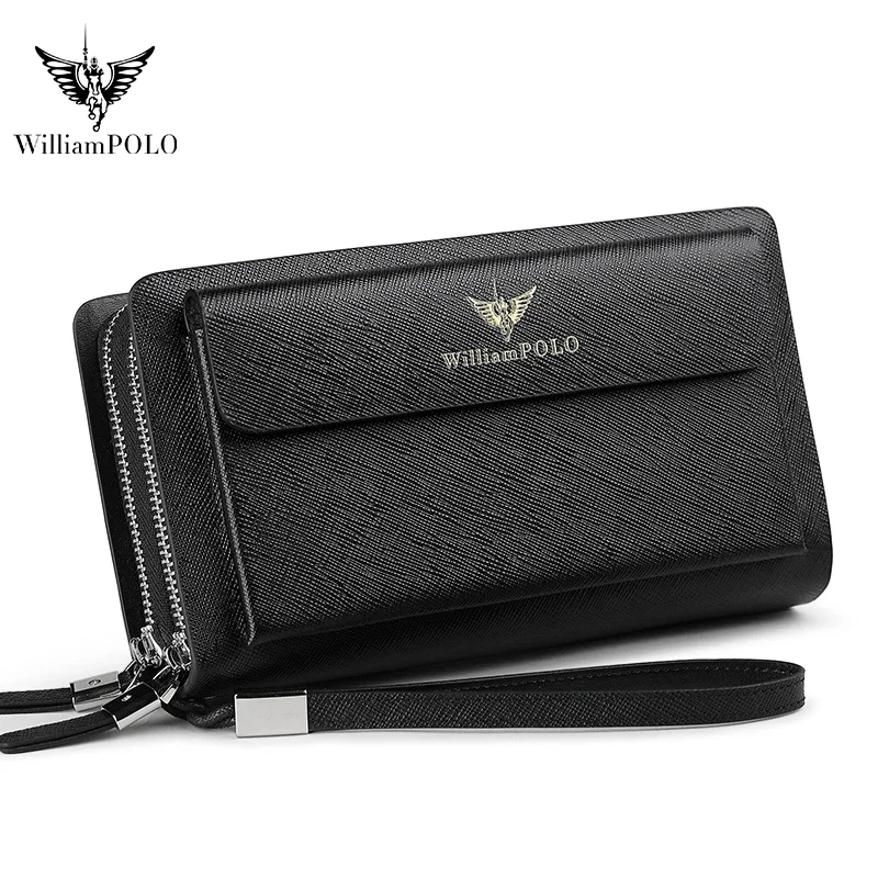 

Brand Men Clutch Bag Fashion Leather Long Purse Wallet Black Blue Male Casual Handy Bag Double Zipper Business RFID