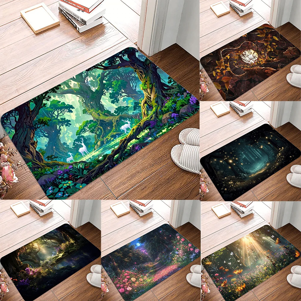Ancient and Mysterious Primitive Forest Doormat Cherry Blossom Waterfall Welcome Mat Afternoon Sunshine Welcome Mat Encountered
