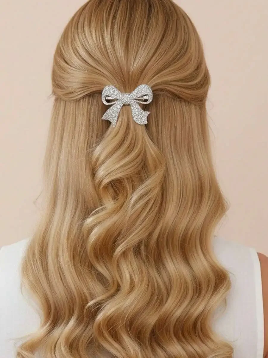 

Shimmering Rhinestone Bow Hair Claw Clip For Women, Delicate Ponytail And Updo Styling Accessory, Minimalist Hairpin