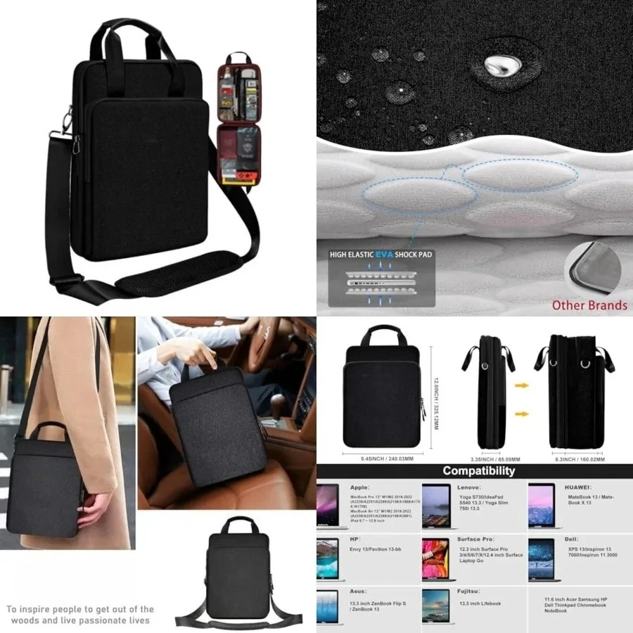 

Laptop Case 12.9 13 Shoulder Bag, Expandable Handbag with Valuables Compartment Compatible with MacBook Air/Pro/Neo 13" M5/M4/M3/M2/M1, iPad 12.9/13/11, Water-Resistant & Shockproof
