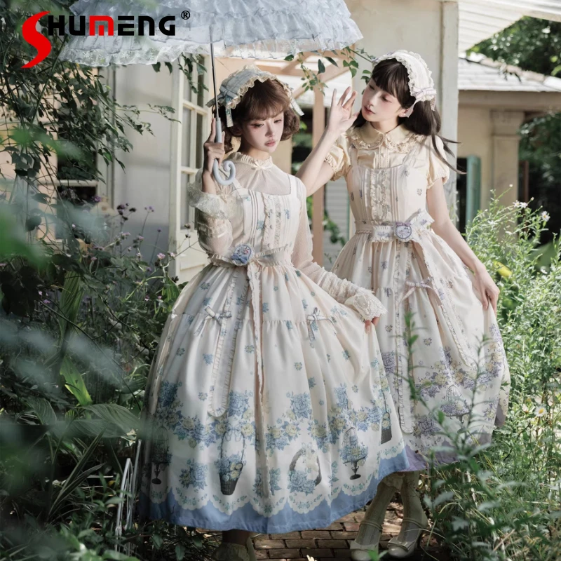 

Original Sweet Lolita Suspender Dress Jsk Girls Women High-waisted Slimming Elegant Long Dress Printed Princess Dress Summer