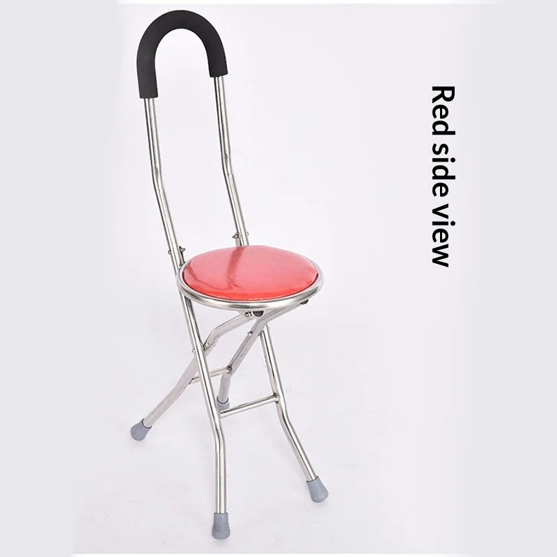 Elderly Cane Stool Stainless Steel Folding Cane Chair Walking Stick With Stool Disabled Crutches Stool with Seat