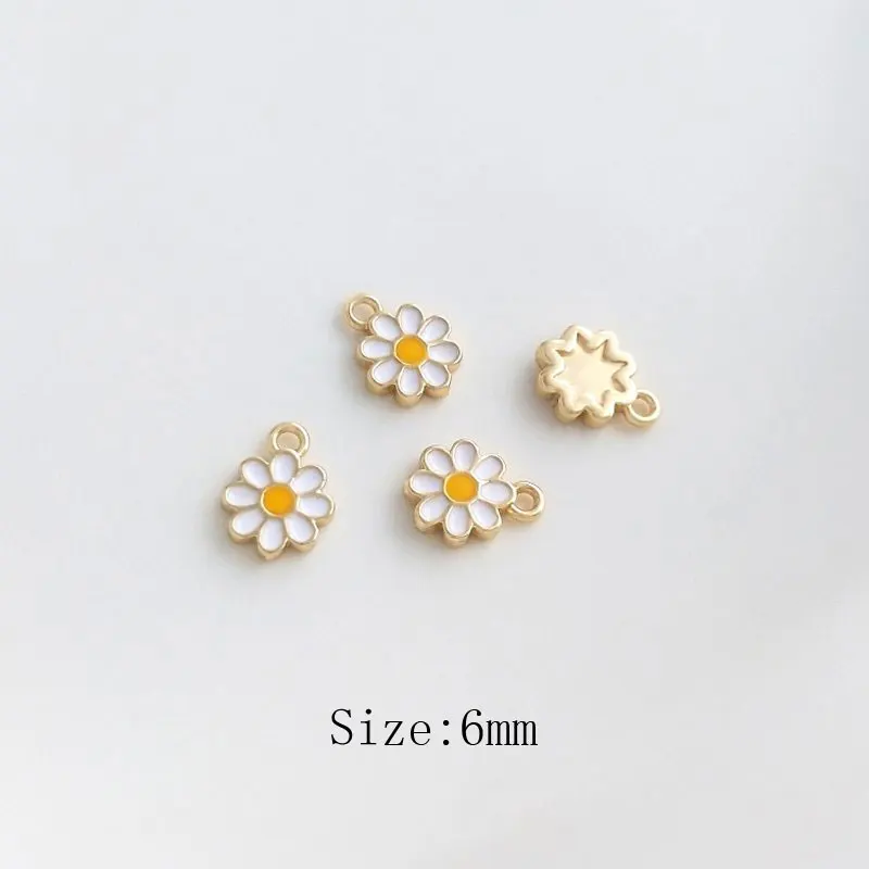 6PCS 14k Gold Plated Small Daisy Pendant Loose Beads Charms for Jewelry Making DIY Supplies Handmade Brass Accessories