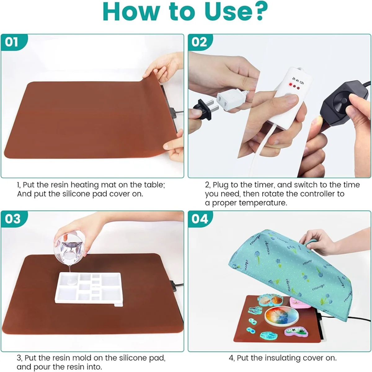 Bantalan pemanas Resin epoksi dengan tutup, bantalan pemanas cetakan Resin, mesin pemanas pengering cepat colokan US