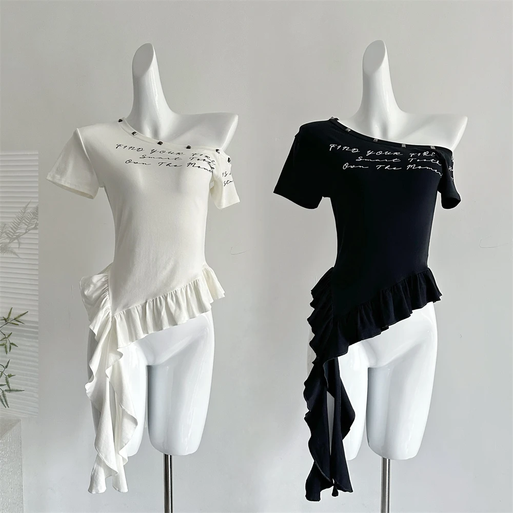 

2025 Summer Women Harajuku Short Sleeve Top Coquette 2000s Aesthetic T-Shirt Grunge Tees Gyaru Korean Fashion Dark Academia New