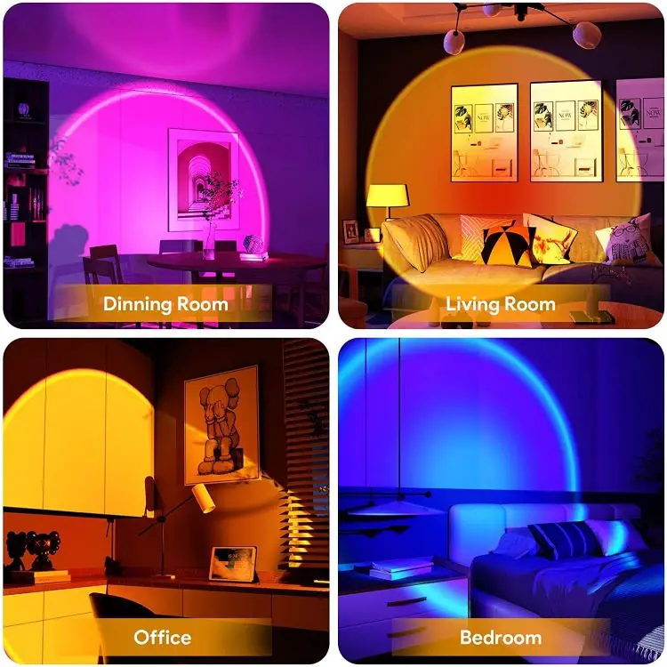 Heißer Verkauf Sonnenuntergang Lampe Projektion 16 Farben Fotografische Regenbogen App Musik Rhythmus Led Nachtlicht Projektor Sonnenuntergang Lampe Großhandel