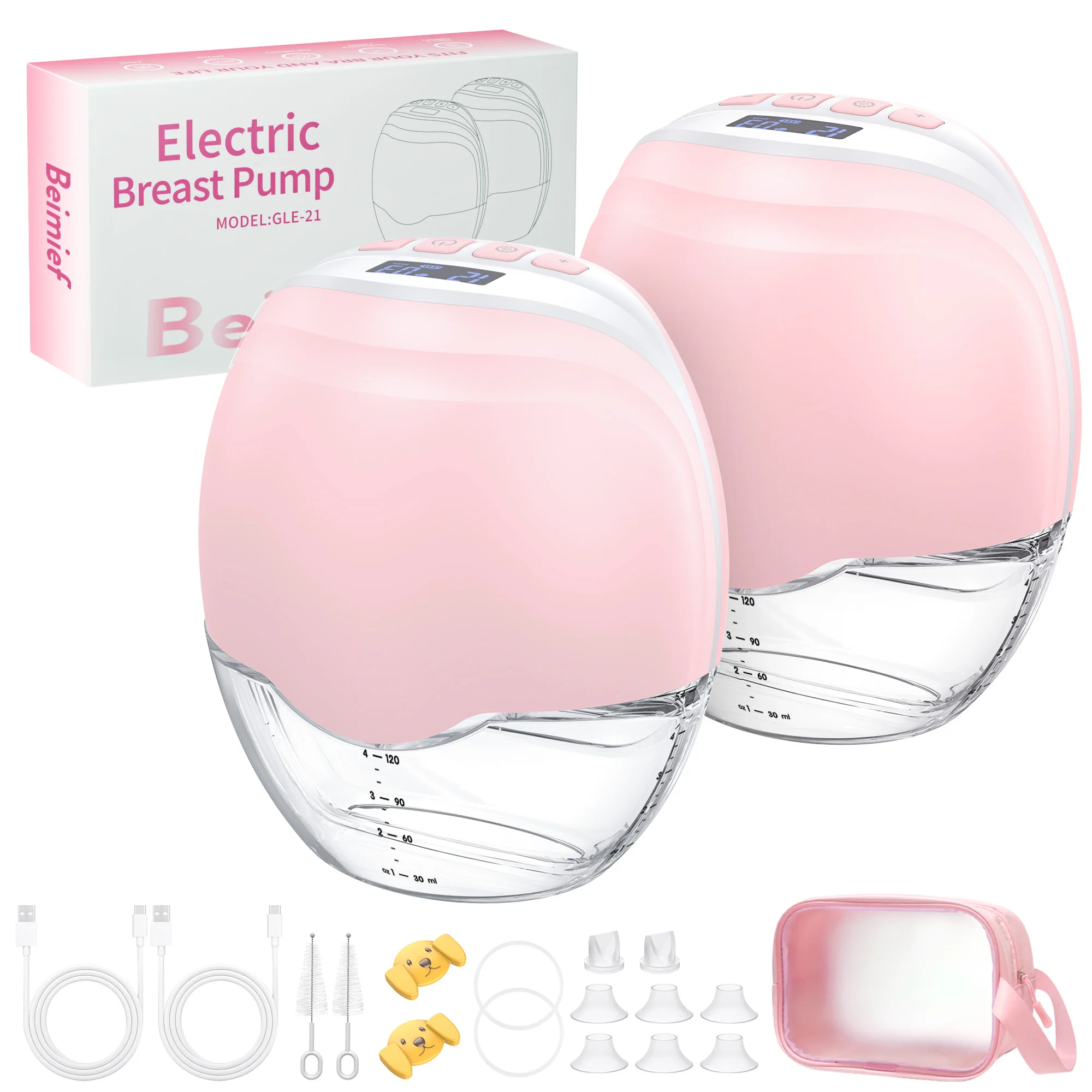 Tire-lait électrique Portable, mains libres, tout-en-un, indolore, sans BPA, avec bride de 17/19/21/24mm, 2 pièces