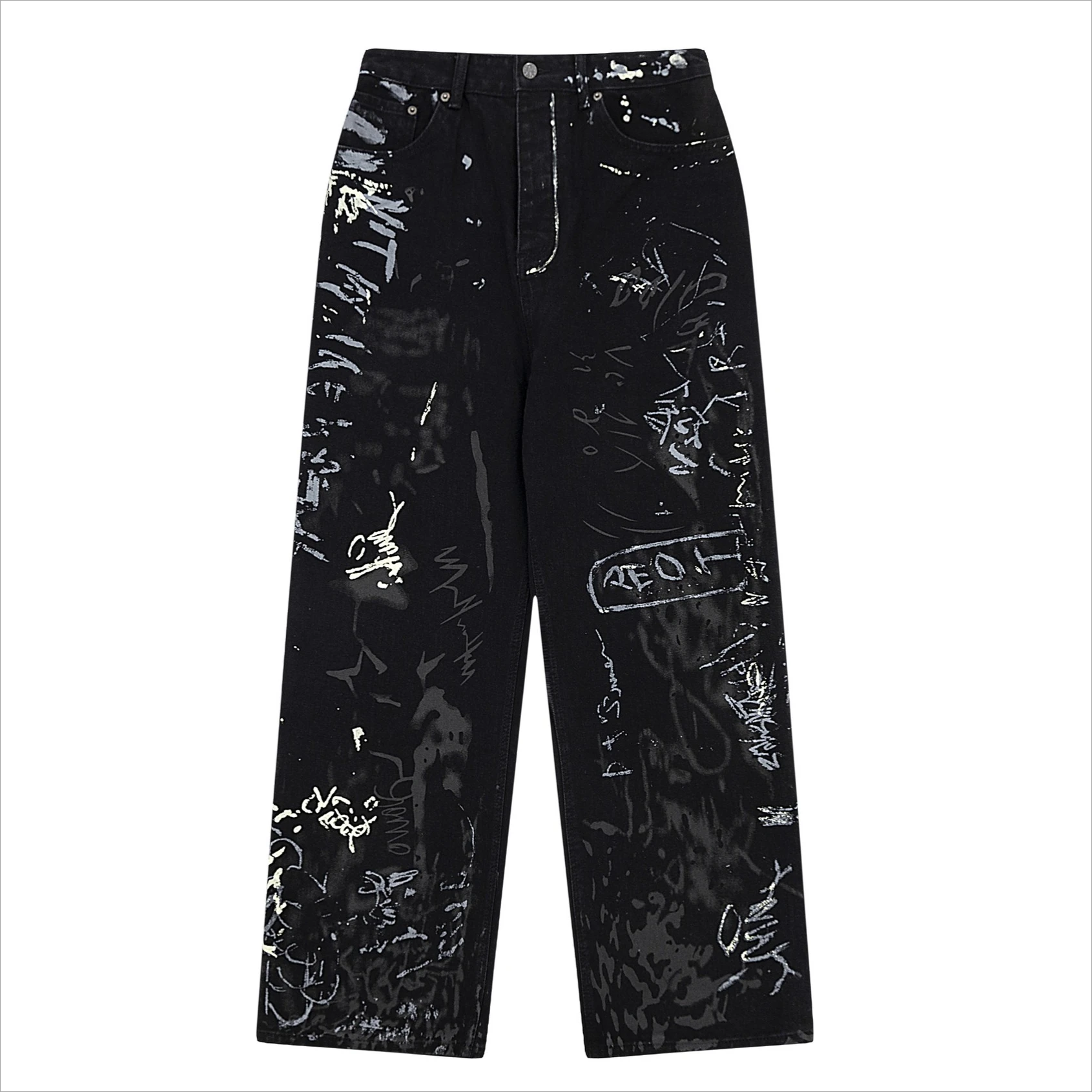 

Women Jeans for Men Retro Y2K Black Graffiti Punk Rap Street Jeans Designer Straight Fashion Pants Couple Sports Casual Trousers