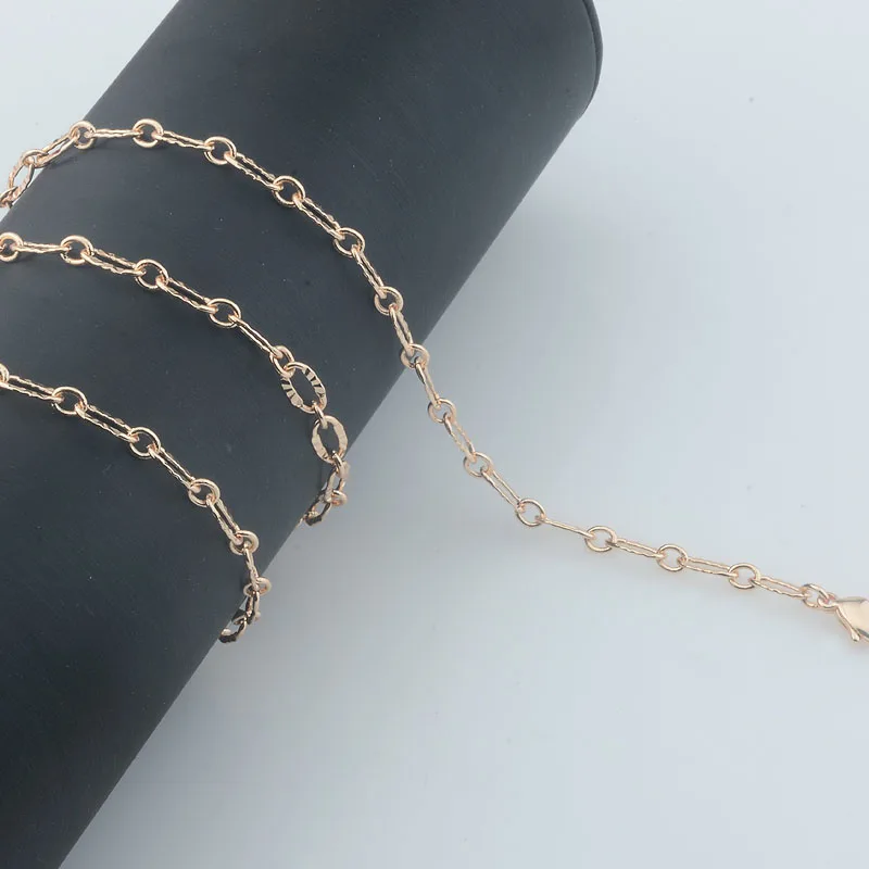 Shiny 4mm Women 585 Rose Gold Color Girls Smart Link Oval Chains Necklace Jewelry