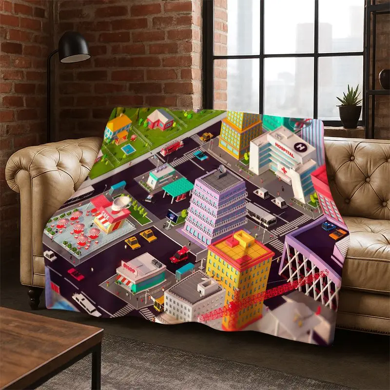 City Traffic Road Highway Runway Child Flannel Blanket Throw Blanket for Bedroom Living Room Bed Travel Camping Picnic Gift