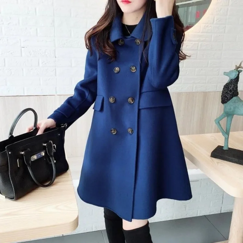 

2024 New Autumn Winter Women's Woolen Coat Mid-length Casual Female Jackets Double breasted buckle Outerwear Ladies Overcoats