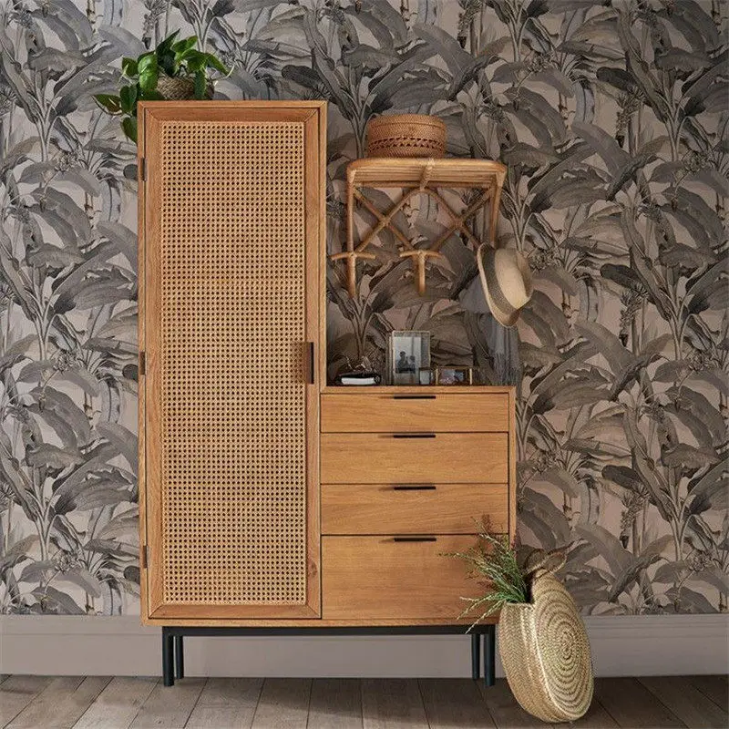 Solid wood wardrobe rattan locker B & B apartment hotel storage cabinet porch small apartment bedroom hanging wardrobe