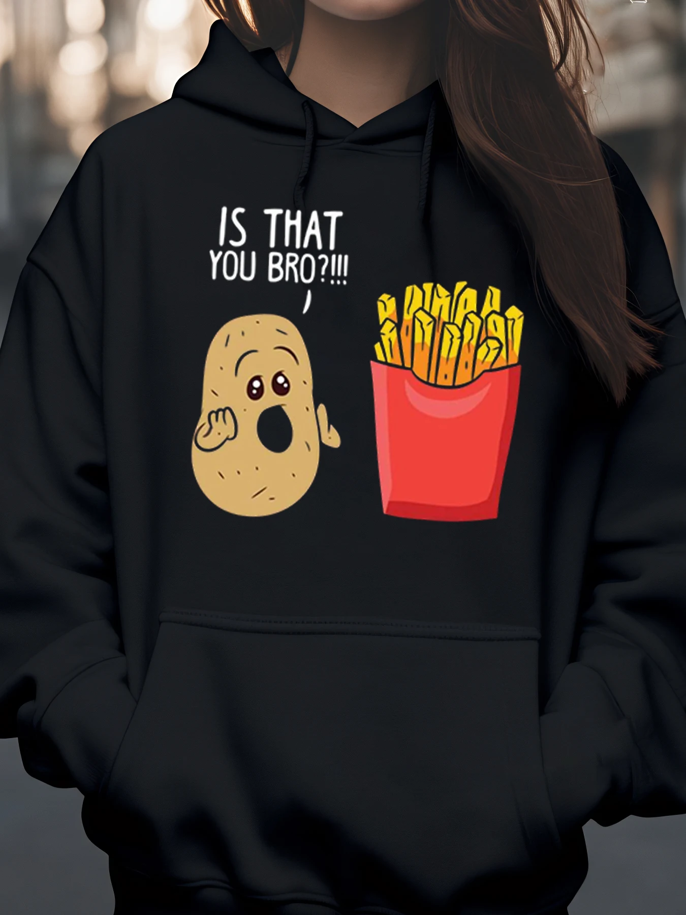 

Толстовка с принтом картофеля и картофеля фри на Хэллоуин для повседневной одежды унисекс для взрослых