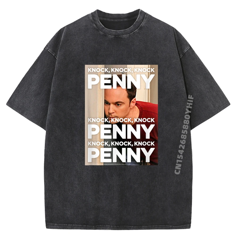 

Funny Printed Tees Knock Knock Knock Penny Grey Shirt Graphic Tee Men's Clothing 2025 Latest Comfortable Washed Shirt