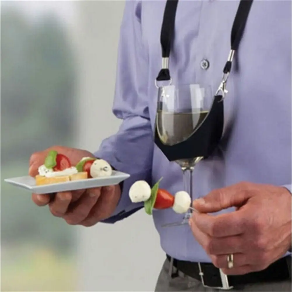 Portable Leather Wine Glass Holder Black Neck Yoke Glass Support PVC Cocktail Wine Strap Sling Birthday Party