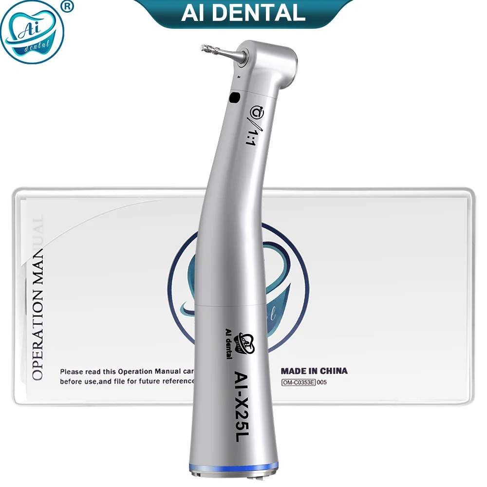 Dental contra angle handpiece AI-X25L 1:1 low speed electric motor connector hand piece blue ring with fiber optic