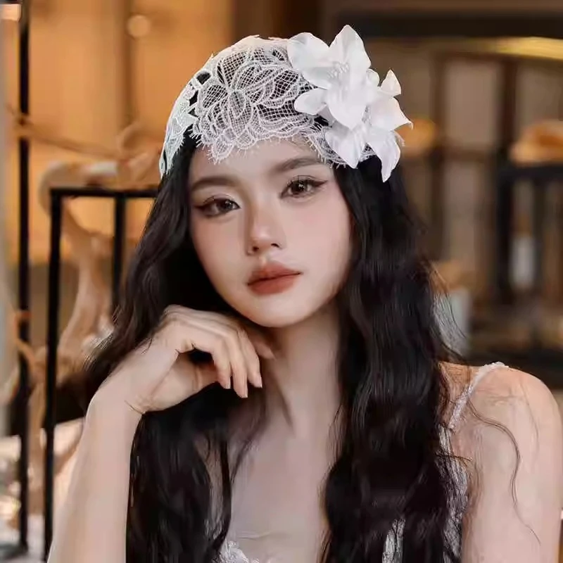 

Retro hair accessories French lace lace hat and bride wedding headdress