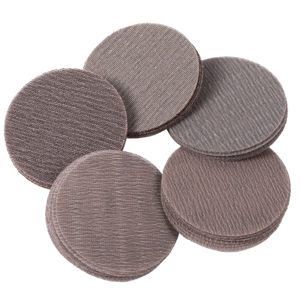 50pcs 5-Inch Mesh Abrasive Sanding Discs Hook & Loop Sandpaper, Each 10pcs of Grit 80 120 180 320 400 Dust Free Anti-Blocking