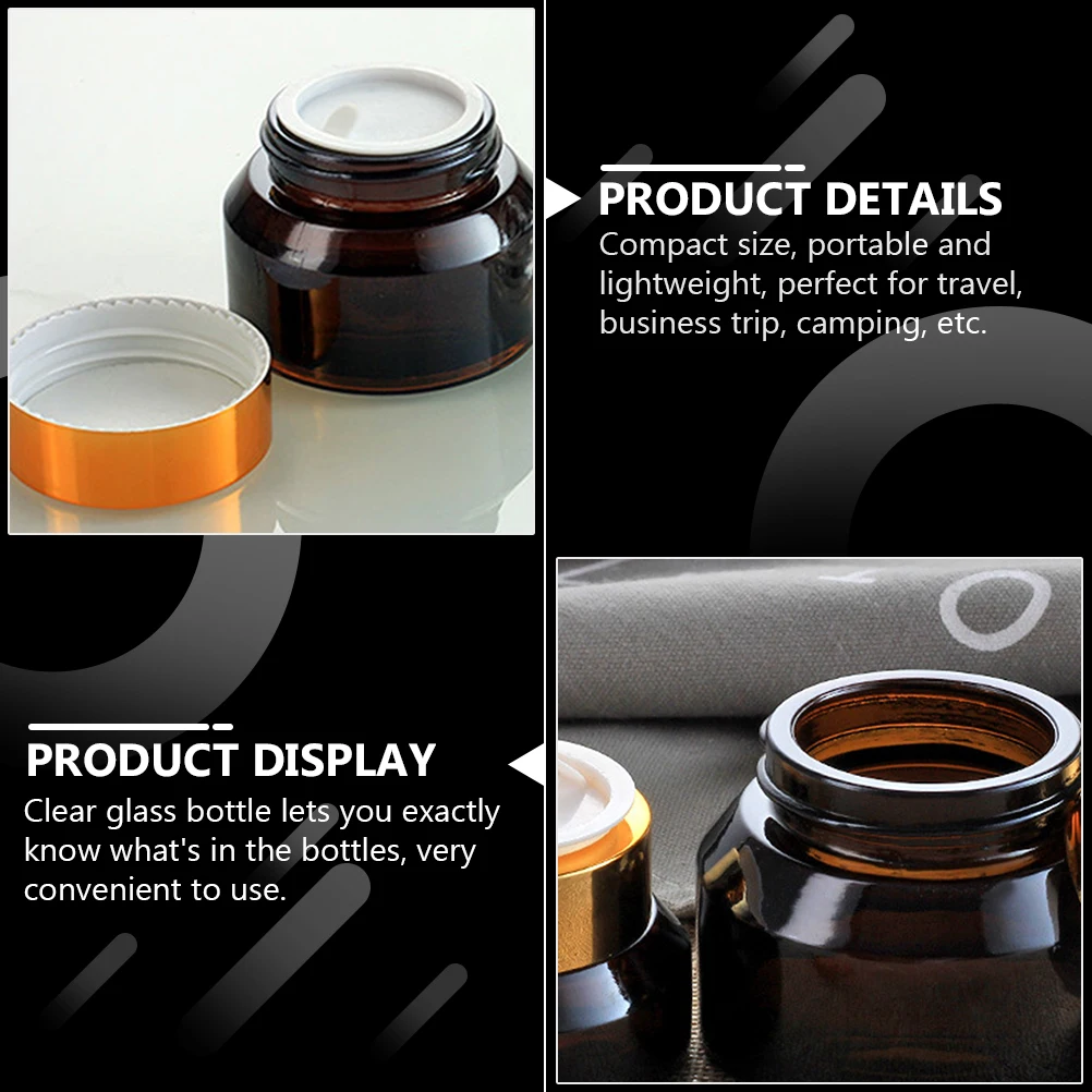 Pot en verre fendu pour crème pour le visage, 6 pièces, petites bouteilles en verre portables anti-fuite, récipient rechargeable pour la peau, Lotion pour cheveux