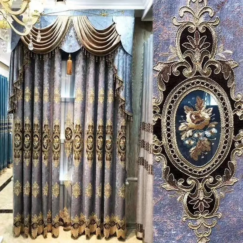 Chenille Jacquard Hollow Embroidery Chinese Style Custom Size Fashion Curtains for Living Dining Room Bedroom Sheer Window Decor