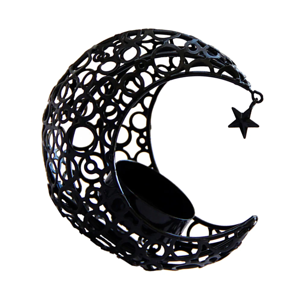 

Retro Hollow Metal Moon Shaped Candleholder Tabletop Decor For Home Banquet Candlelight Dinner Elegant Atmosphere Lighting