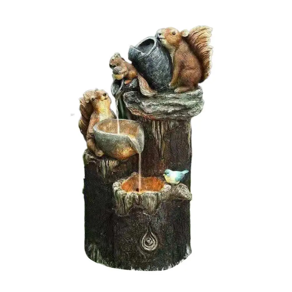 

1pcs Garden Solar Power Resin Patio Fountain Garden Design With Led Light Duck Squirrel Garden Buildings Simulation Decoration