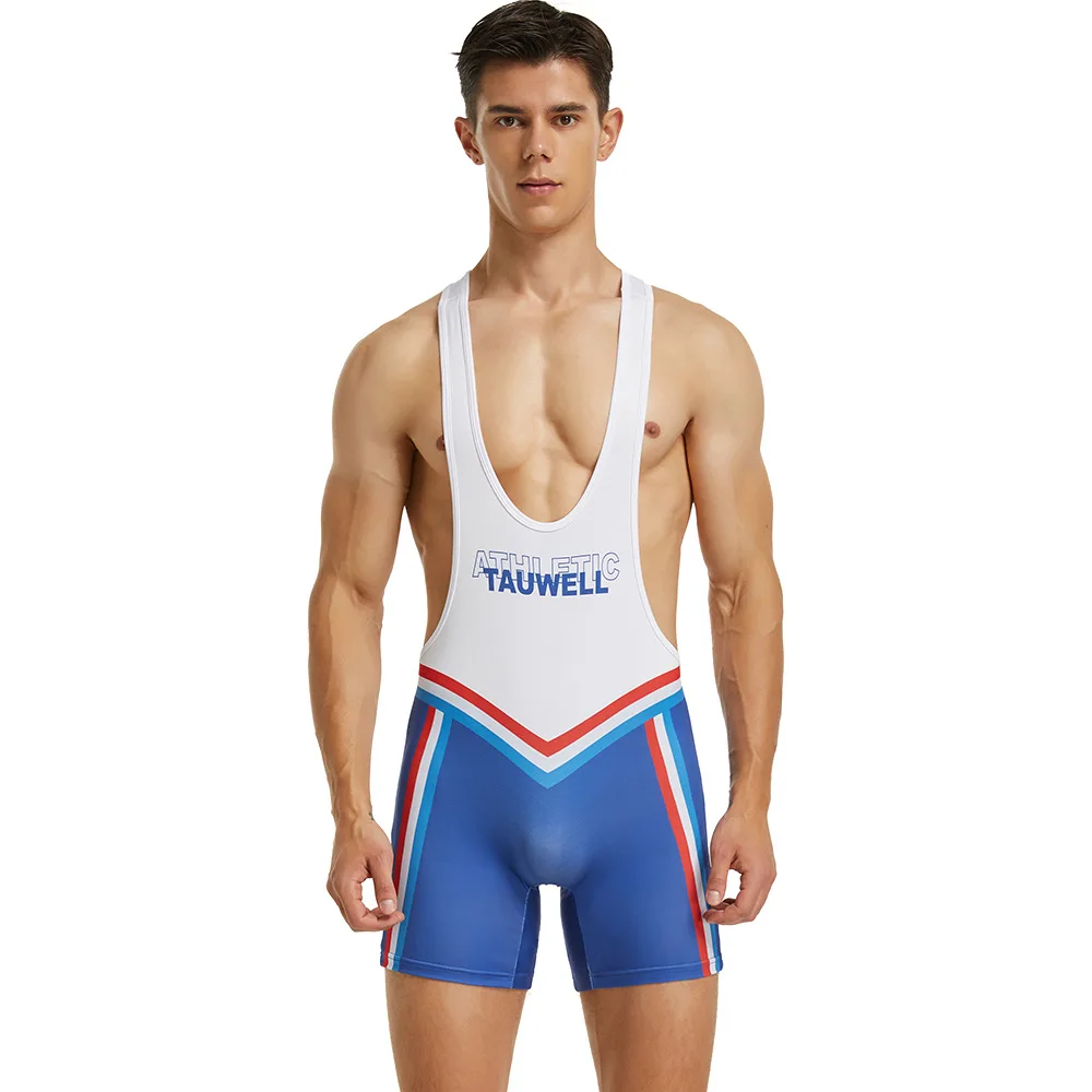 Men Bodysuit One-piece Vest Wrestling Singlet Bodybuilding Jumpsuit Shorts Gym Fitness Workout Undershirts