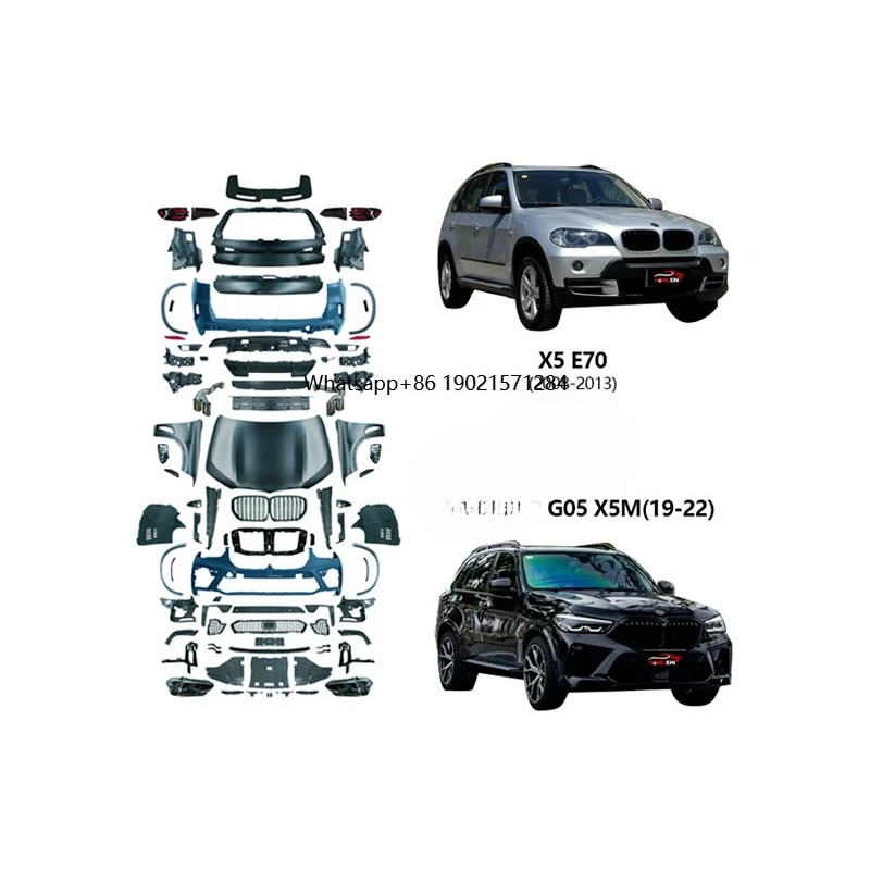 اكسسوارات السيارات Bodykit ل X5 E70 Bodykit 2008-2013 ترقية G05 X5M MT نمط طقم الجسم المصابيح الأمامية المصابيح الخلفية قطع غيار السيارات