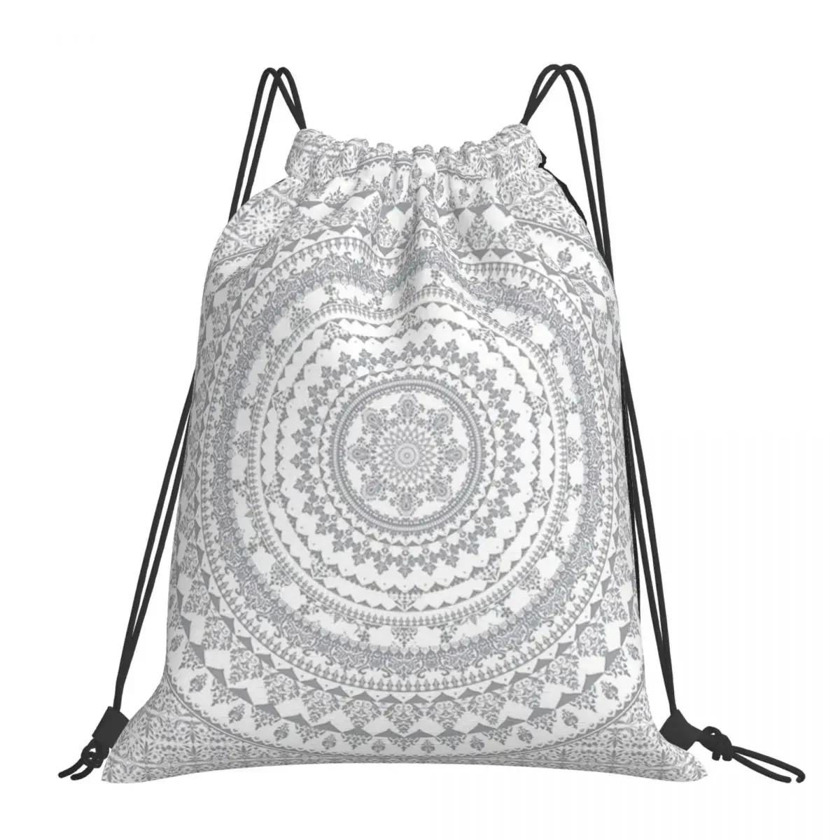 Mandala Gray Backpacks Fashion Portable Drawstring Bags Drawstring Bundle Pocket Sundries Bag BookBag For Travel Students