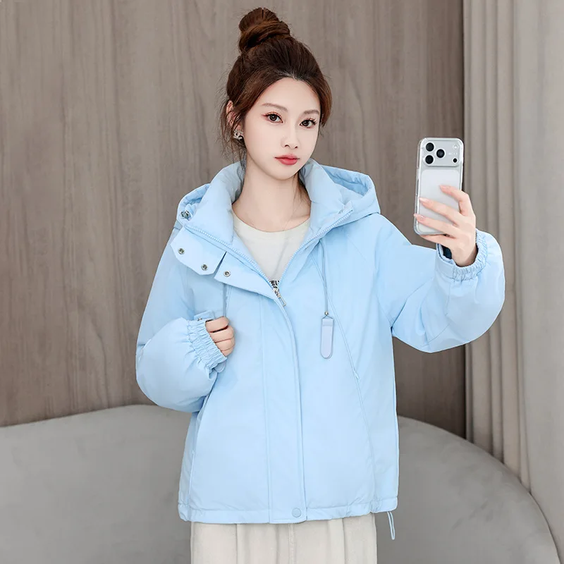 Winter Cropped Puffer Jacket Candy Color Hood Drawstring Hem Korean Street Style Trendy Fall Layering Outerwear Cozy Fashion New