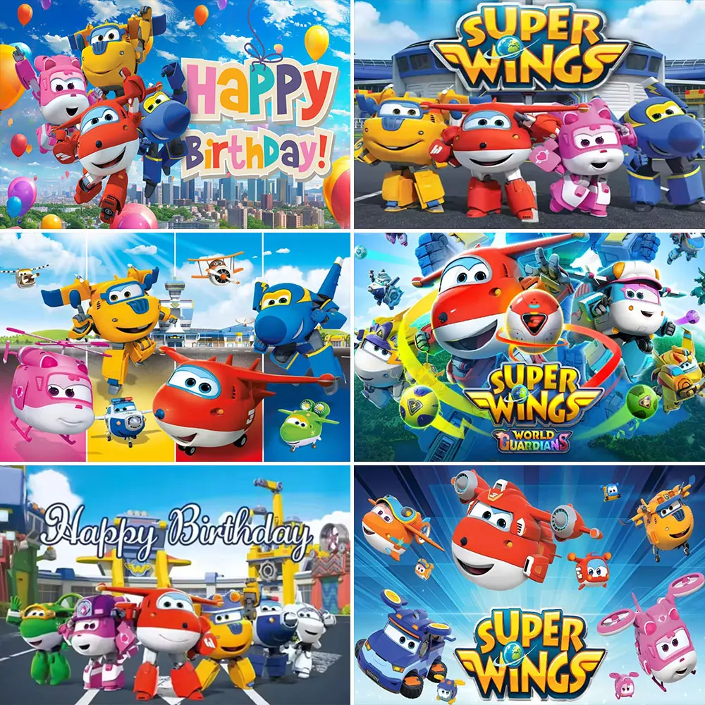 

Cartoon Super Wings Background Birthday Decoration Cake Table Party Supplies Photo Custom Backdrop Baby Shower Photography Props