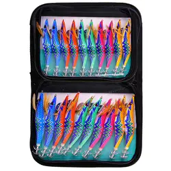 WEIHE 10pcs/lot Hard Fishing Lure Squid Jig Hook 3.0# 3.5# Wooden Shrimp Octopus Cuttlefish Fishing Bait Luminous Wobbler