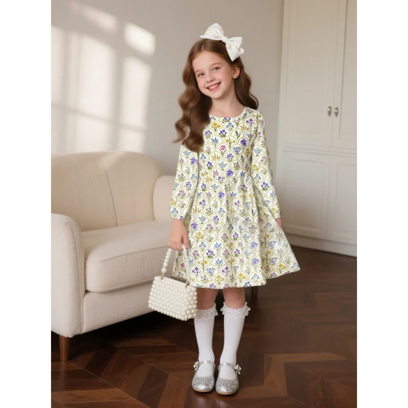 

2025 Spring & Autumn New Style Hot Selling Fashionable Bestsellers Girls Idyllic、Artistic Floral Dress