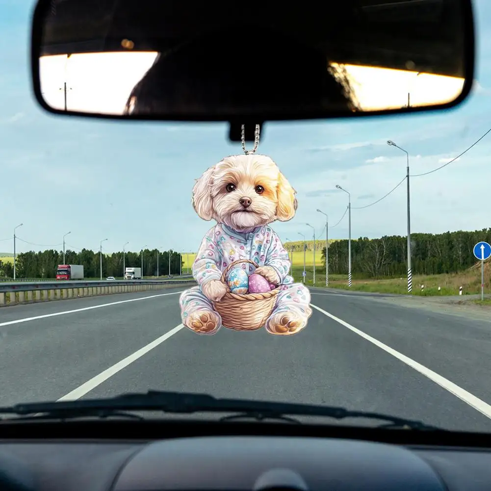 Automobile Pendant Decoration Colorful Easter Dog Car Hanging Ornament Acrylic 2d Flat Puppy Pendant Decoration Cute For Gifts