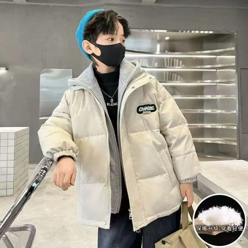 

2025 New Thickened Winter Coat Design Faux Two-Piece Down Cotton Jacket for Big Kids Boys Warm Stylish Outdoor