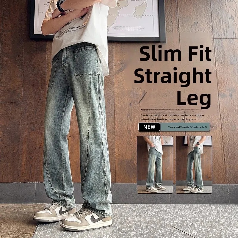 

Мужские джинсы свободного прямого кроя, повседневные, модные, в стиле ретро, весна-осень, уличный стиль, со средней посадкой, на молнии, для подростков