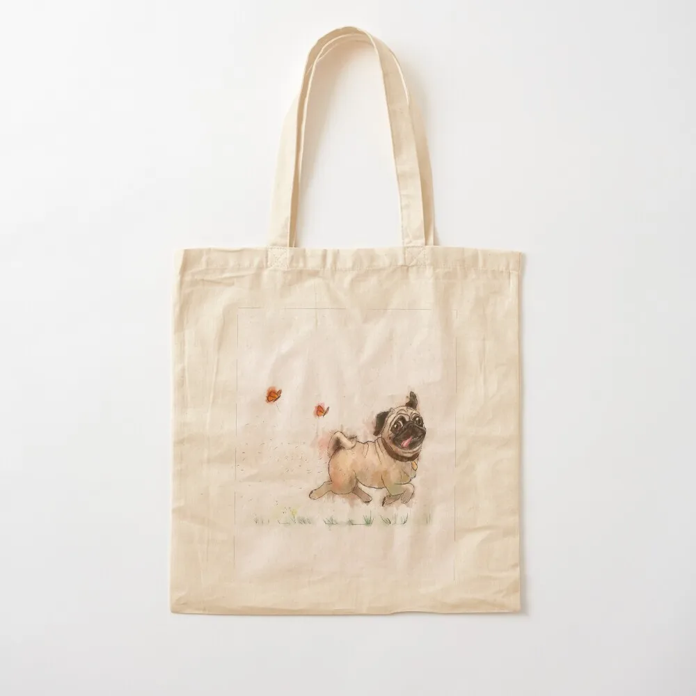 The Furminator Pug Watercolor Design in Beige Color Tote Bag canvas bags Women's tote bag shopper bags