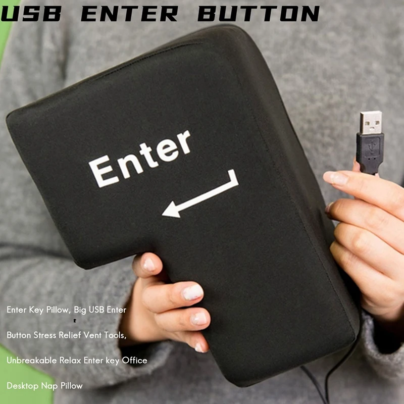 Enter Key Pillow, Big USB Enter Button Stress Relief Vent Tools, Unbreakable Relax Enter Key Office Desktop Nap Pillow