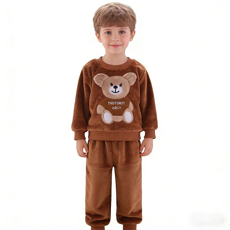

Новые зимние комплекты домашней одежды для девочек и мальчиков, осенняя модная фланелевая флисовая одежда, детская одежда для сна с рисунком медведя, детские пижамы, 2 шт.