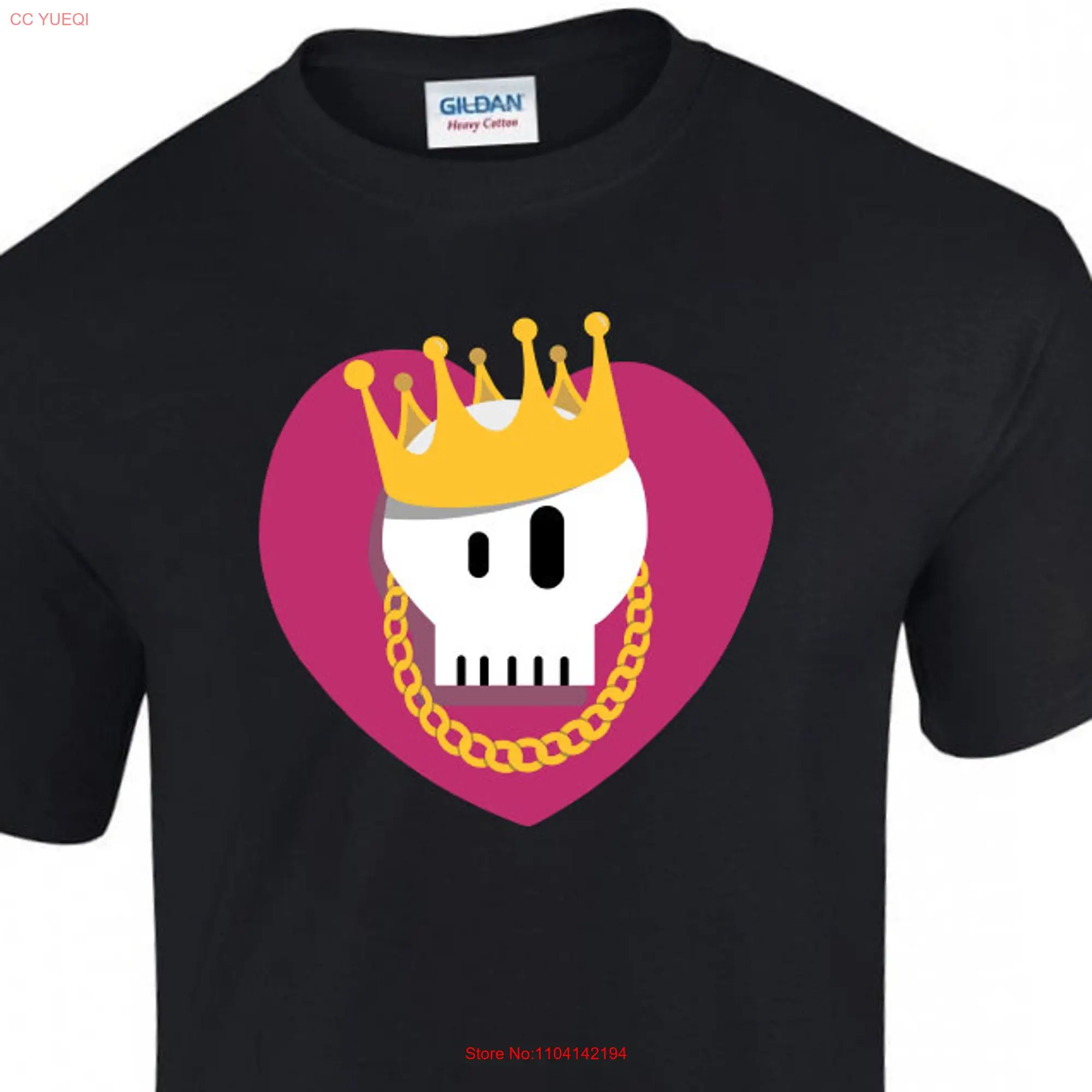 Tattoo Skull With Crown and Bling 100 Cotton T Shirt Black long or short sleeves