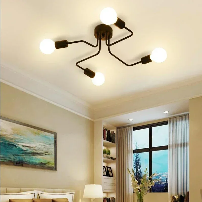 Retro Loft Nordic Pipe Wrought Iron Ceiling Lights Iron Art Ceiling Lamp for Living Room Bedroom Vintage Ceiling Lights image 4