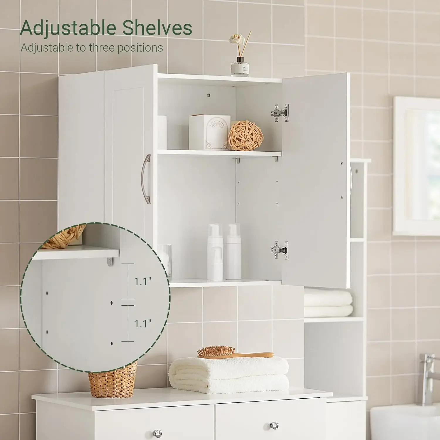 Laundry Room Wall Cabinet, Bathroom Medicine Storage, Garage Wall Organizer, Linen Tower for Bath Accessories